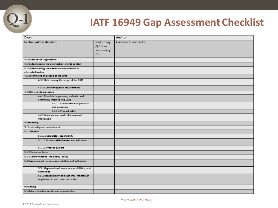 iatf 16949 audit checklist free download
