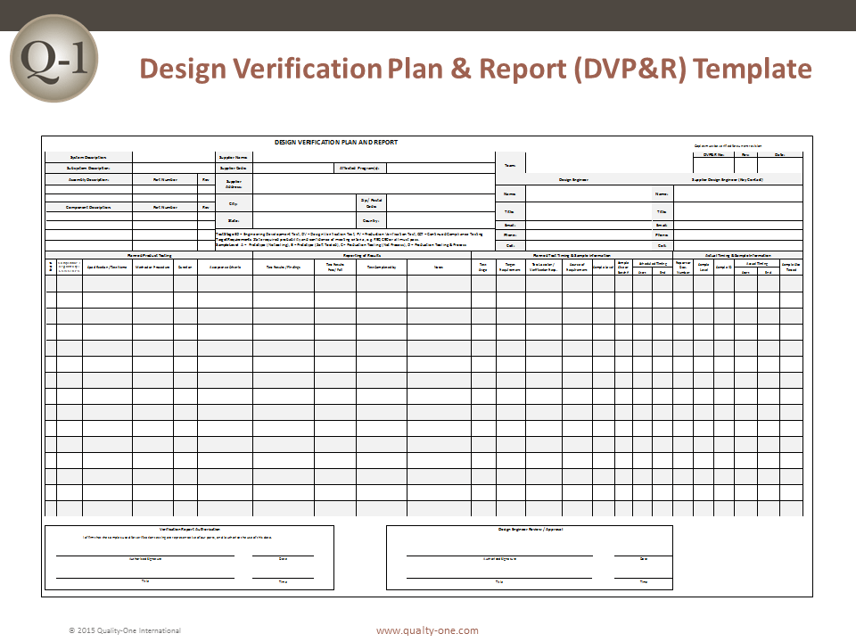 DVP&R Design Verification Plan and Report QualityOne