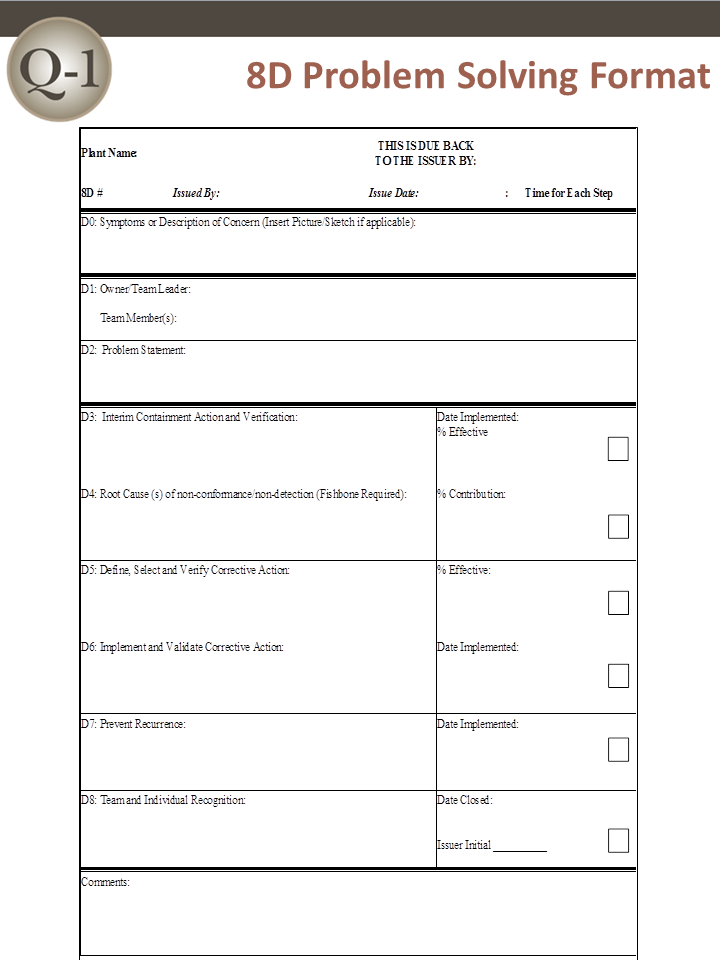 8d problem solving worksheet example