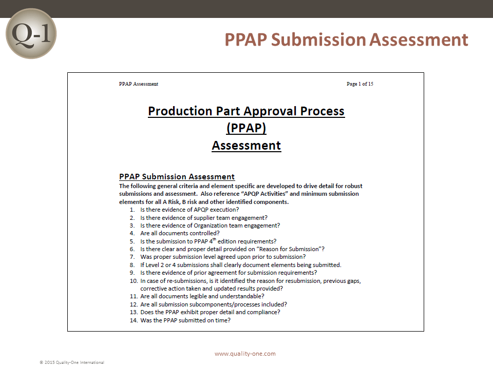 PPAP Submission Assessment