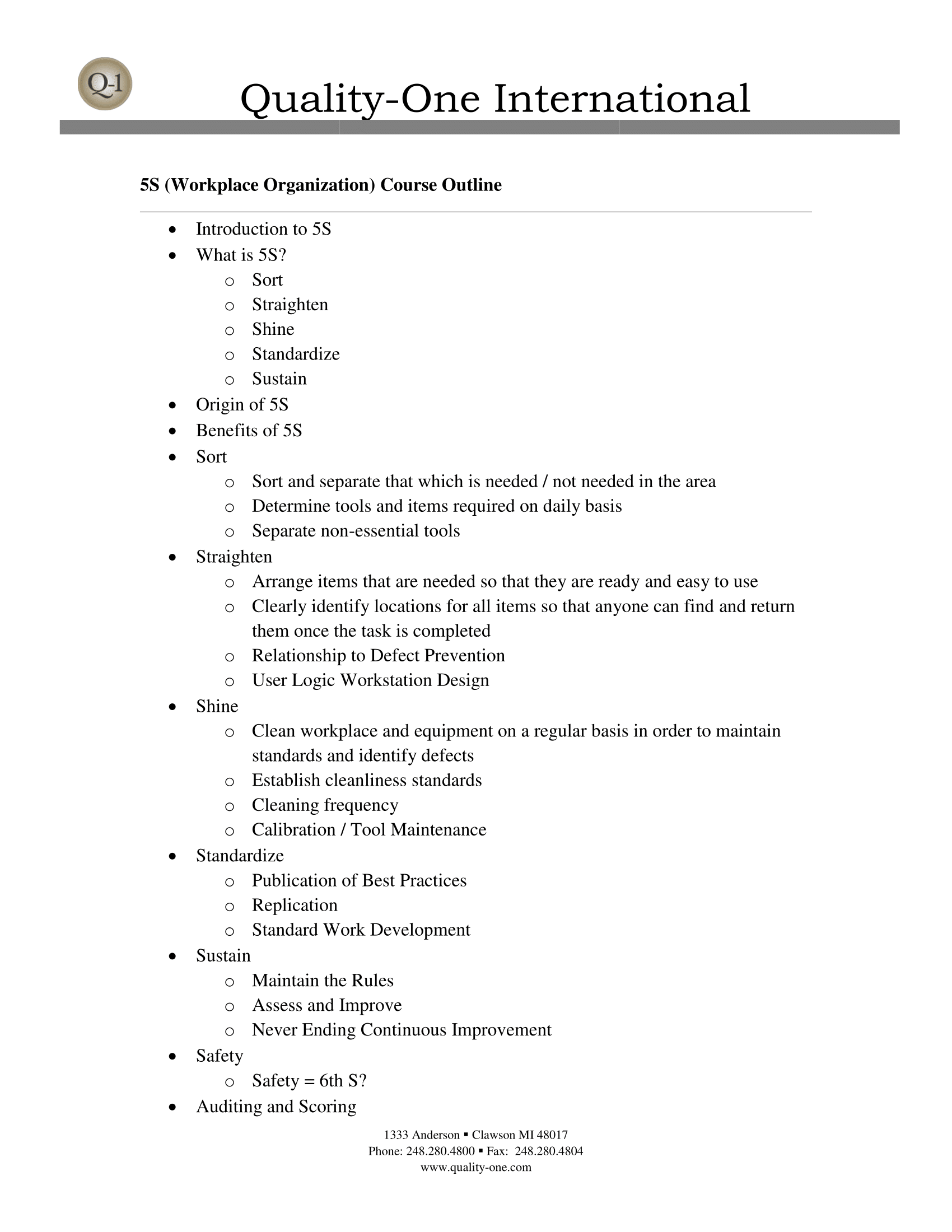 5S Training Course Outline