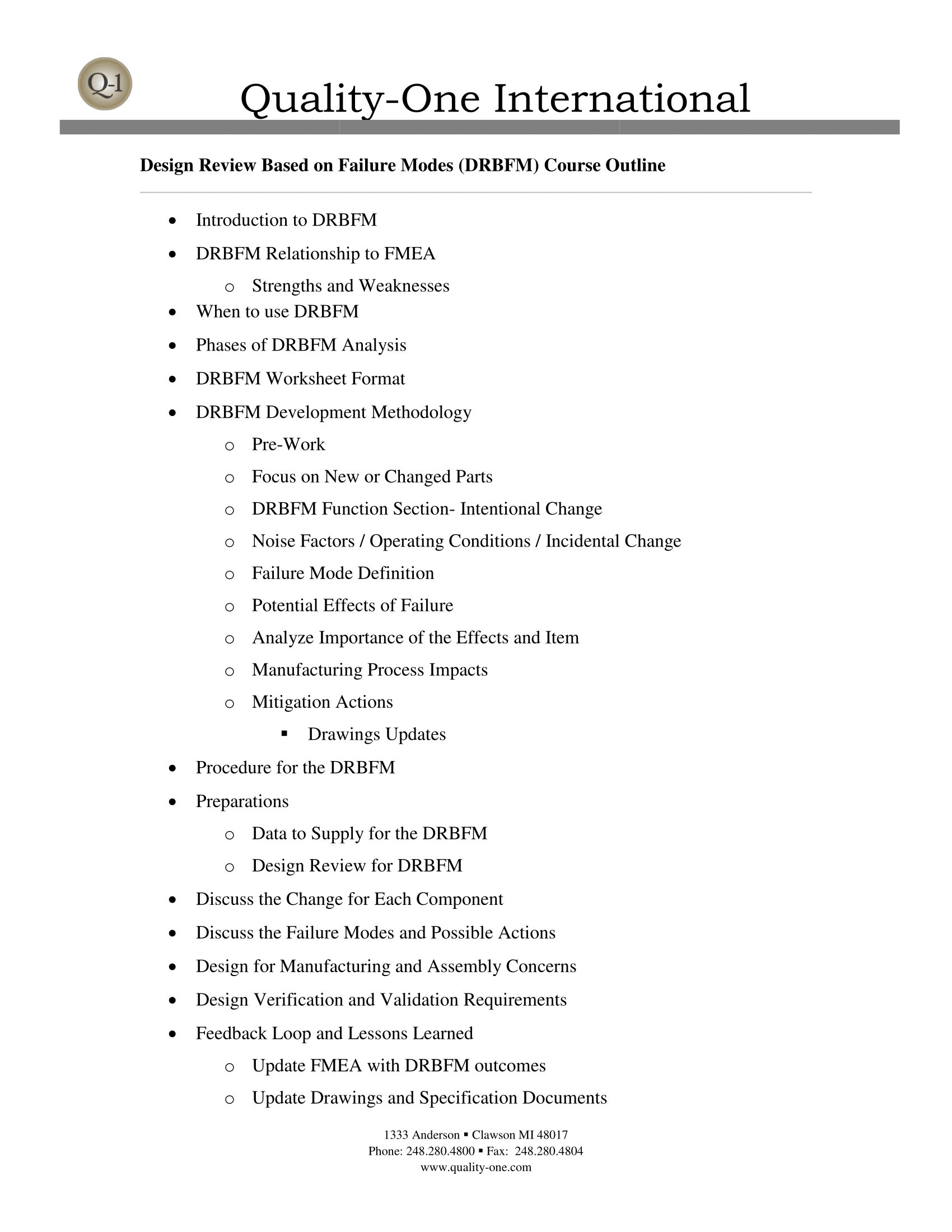 DRBFM Training Course Outline